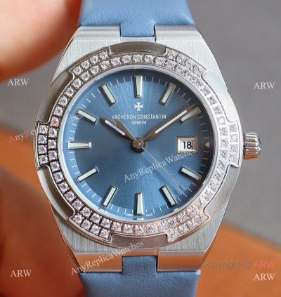 AAA Swiss Faux Vacheron Constantin Overseas 33mm Small Watch Sky Blue with Diamonds